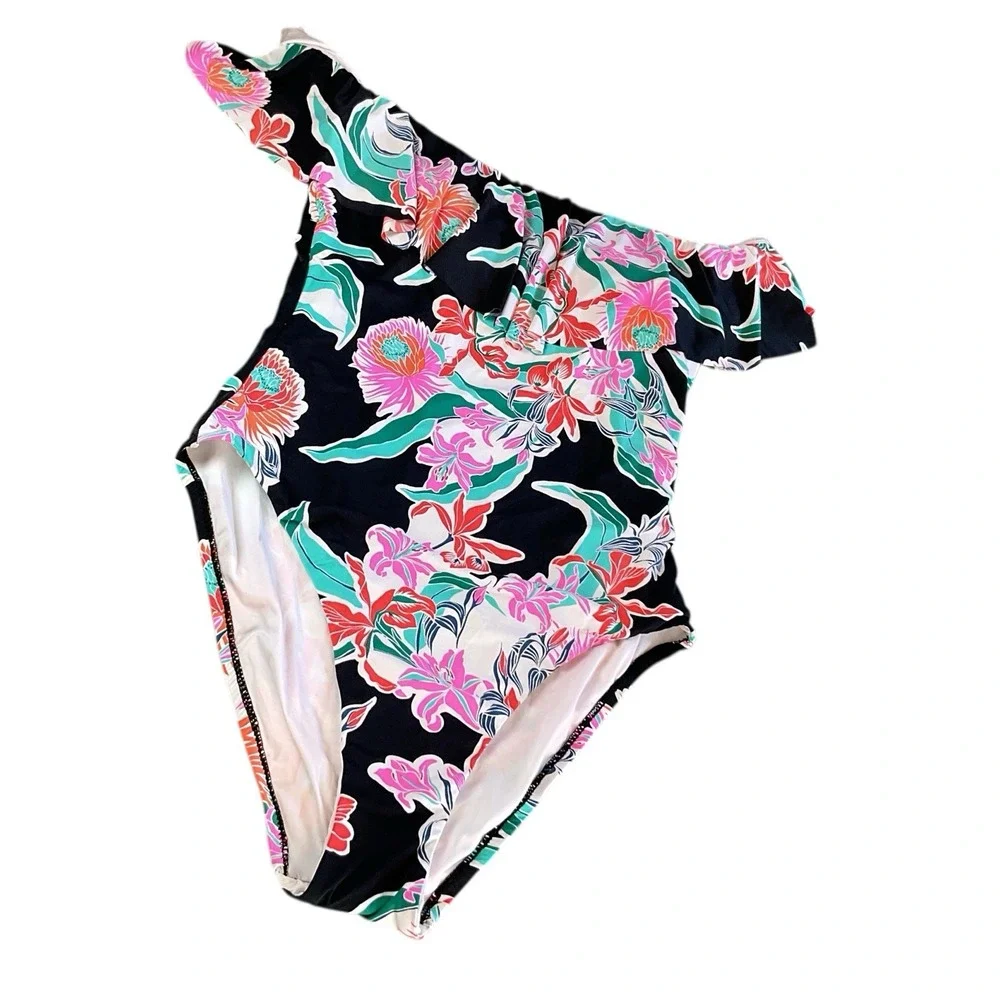 Trina Turk Women's Tropic Wave Over the Shoulder Bandeau One Piece‎ Size 10